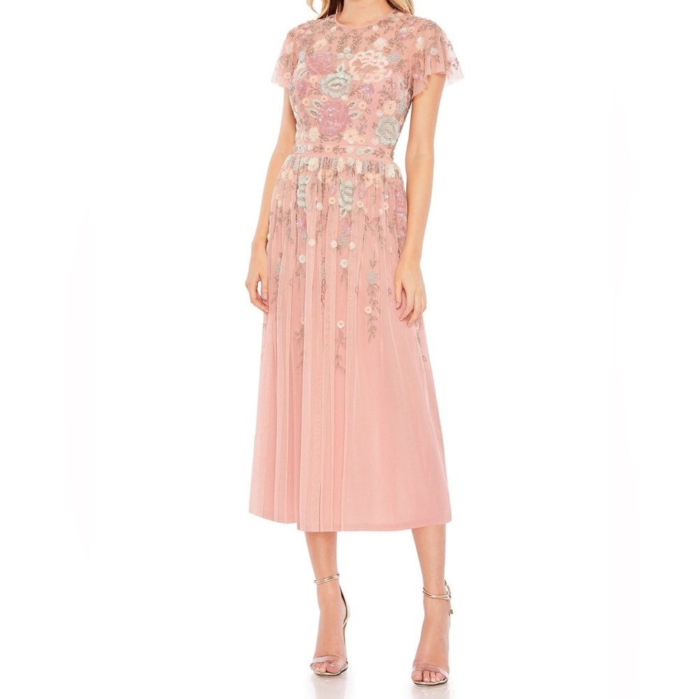 Mac Duggal | Floral Lace Appliqued A-line Midi Dress